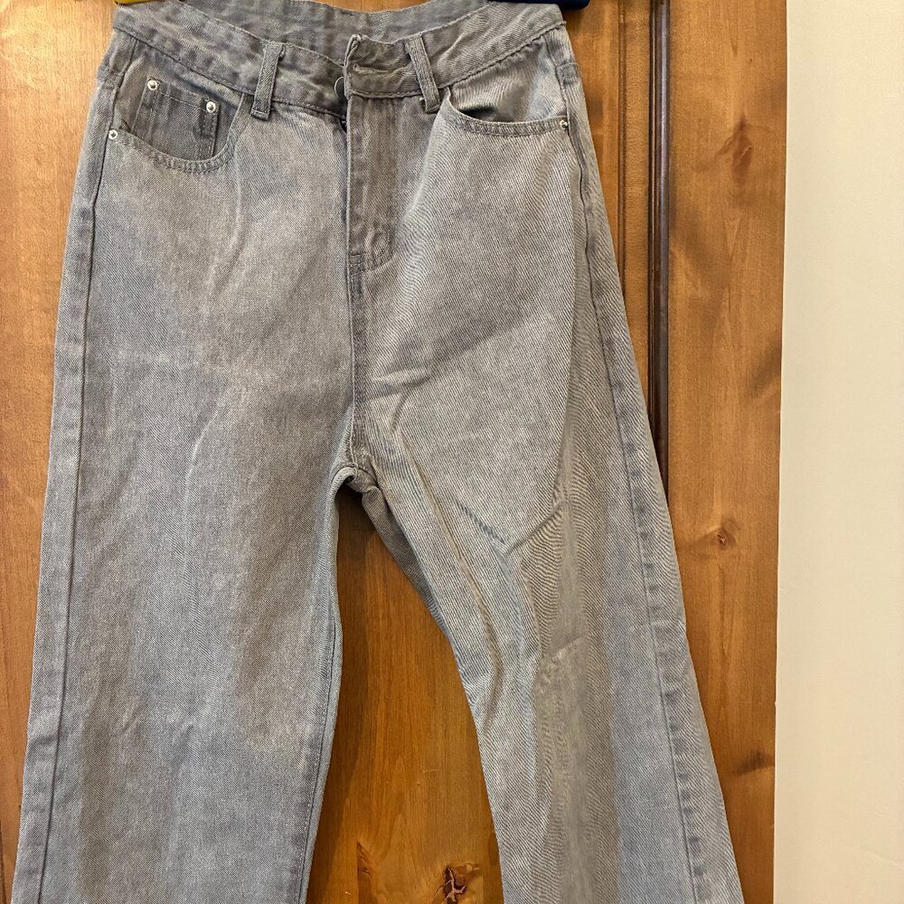 Grey Jeans High Waist Loose Fit Wide Leg